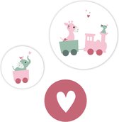 Muurstickers - muurcirkel - set - kinderkamer - babykamer - meisjes - trein - dieren - olifant - giraf - wanddecoratie