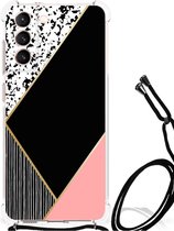 Smartphone hoesje Geschikt voor Samsung Galaxy S21 FE TPU Silicone Hoesje met transparante rand Black Pink Shapes