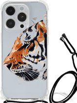 Anti Shock Bumper Case Geschikt voor iPhone 14 Pro Smartphone hoesje met doorzichtige rand Tiger