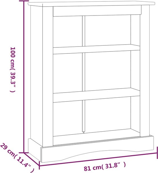 vidaXL-Boekenkast-3-planken-81x29x100-cm-grenenhout-Corona-stijl-grijs