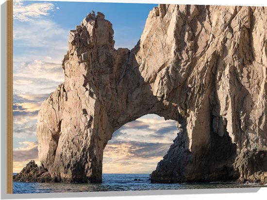 Hout - Grote Rotsen Boog genaamd ''The Arch of Cabo San Lucas'', Mexico - 80x60 cm - 9 mm dik - Foto op Hout (Met Ophangsysteem)
