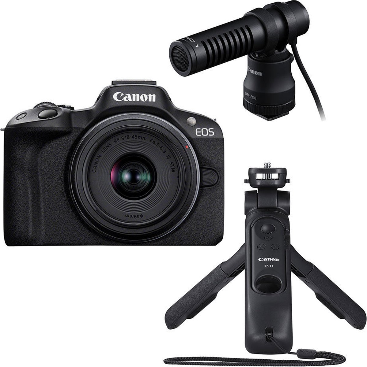 Canon EOS R50 - Systeemcamera content creator kit - + RF-S 18-45mm f/4.5-6.3 IS STM-lens, Microfoon, Windscherm & Statief - Canon