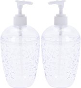 2x Transparante zeeppompjes met druppels 18 cm - Badkamer/toilet accessoires - Zeeppompjes