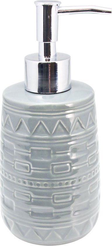 Zeeppompje/zeepdispenser grijs keramiek 21 cm - Navulbare zeep houder - Toilet/badkamer accessoires