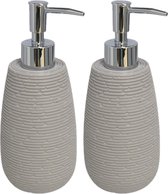 Set van 2x stuks zeeppompjes/zeepdispensers grijs kunststof 19 cm - Navulbare zeep houder - Toilet/badkamer accessoires