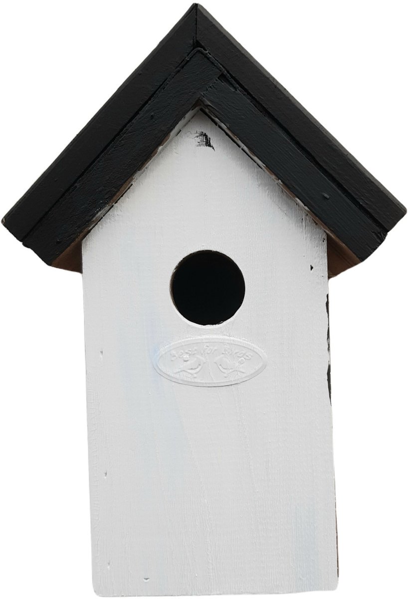 Houten vogelhuisje/nestkastje 22 cm - in het zwart/wit maken - DHZ schilderen pakket - 2x tubes verf en kwasten