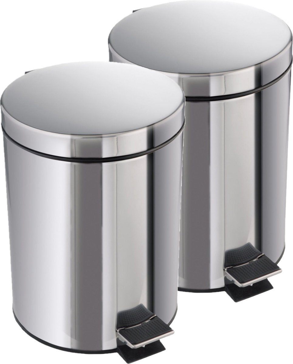 3x stuks RVS pedaalemmers 5 liter - Kleine prullenbakken