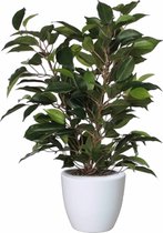 Groene ficus kunstplant 40 cm met plantenpot glanzend wit D13.5 en H12.5 cm