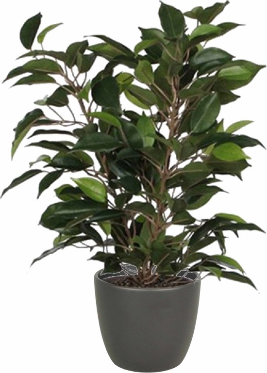 Groene ficus kunstplant 40 cm met plantenpot mat antraciet grijs D13.5 en H12.5 cm