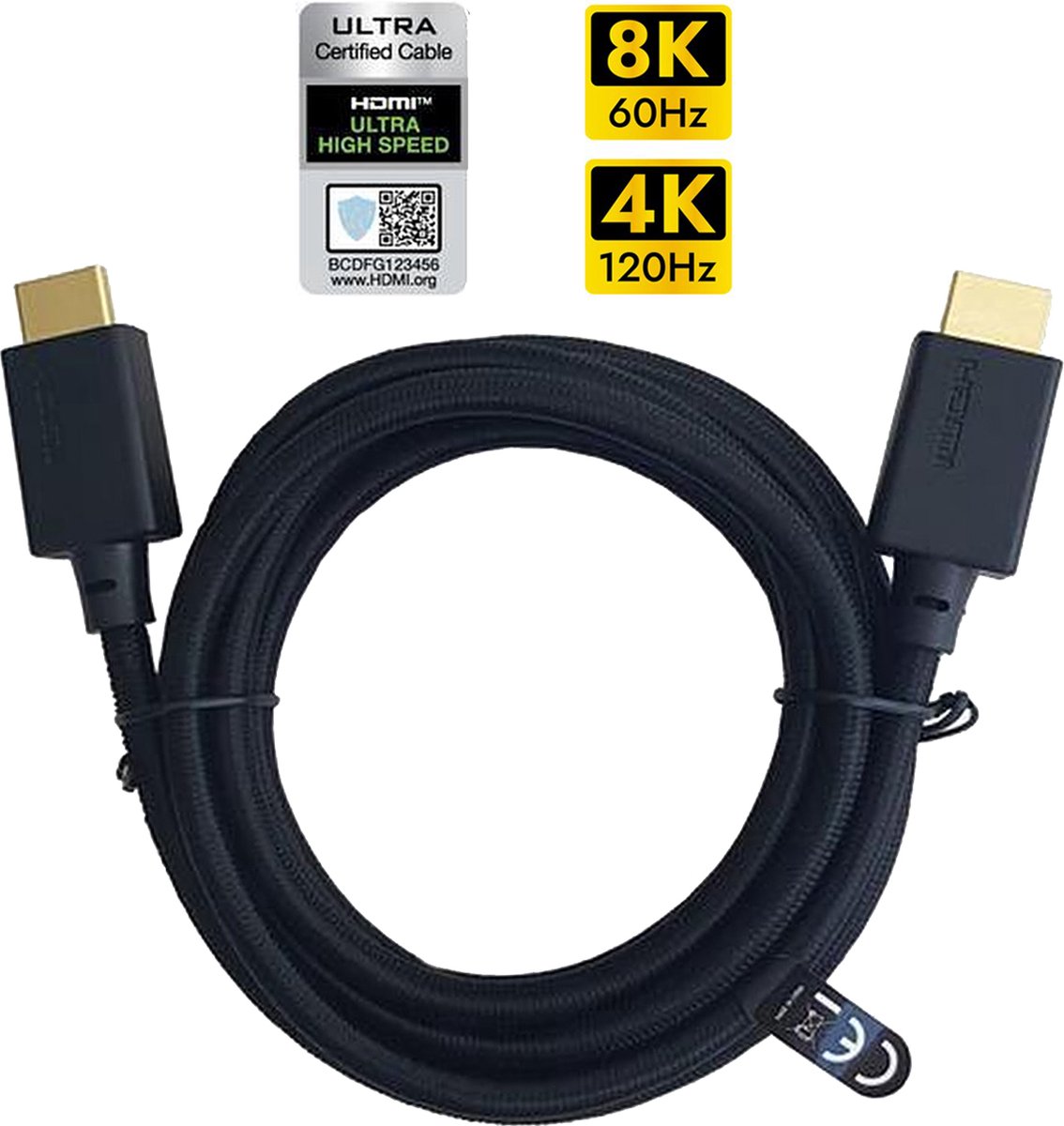 NÖRDIC HDMI-N1011 – Ultra High Speed HDMI 2.1 kabel - Gecertificeerd - 8K60Hz - 48Gbps - Dynamische HDR eARC - 1m - Zwart