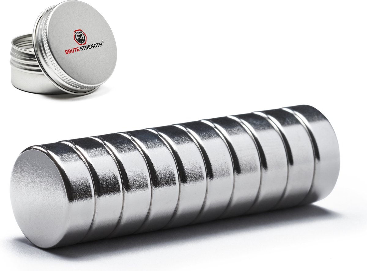 Brute Strength - Super sterke magneten - Rond - 15 x 5 mm - 10 stuks - Neodymium magneet sterk - Voor koelkast - whiteboard - Brute Strength