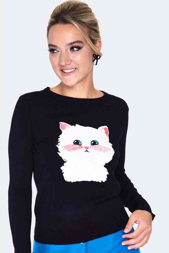 Voodoo Vixen Sweater/trui -S- Long sleeve kitty Zwart