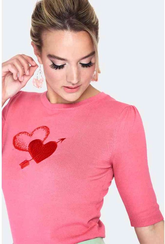 Voodoo Vixen Sweater -L- Cupid heart manches 3/4 Rose