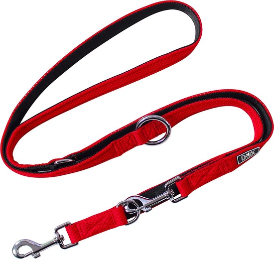 DDOXX® Hondenriem Air Mesh - 3-voudig verstelbaar - 2m - Dubbele riem voor Twee Honden - Rood - M