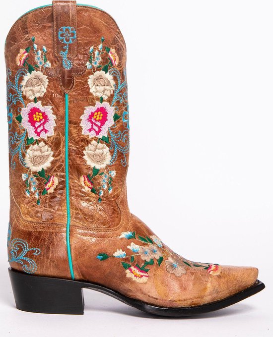 SheSole Vrouwen Vierkante Teen Western Cowgirl Cowboy Laarzen Mid Kalf Geborduurd, Bruin, 38 EU