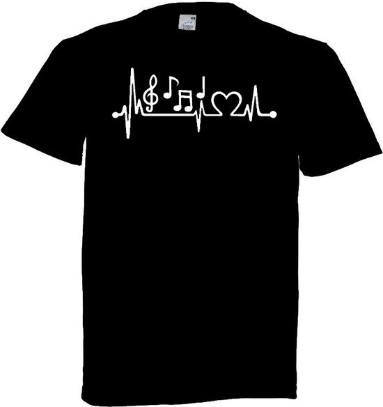 Grappig T-shirt - hartslag - heartbeat - muzieknoten - muziek - maat 5XL