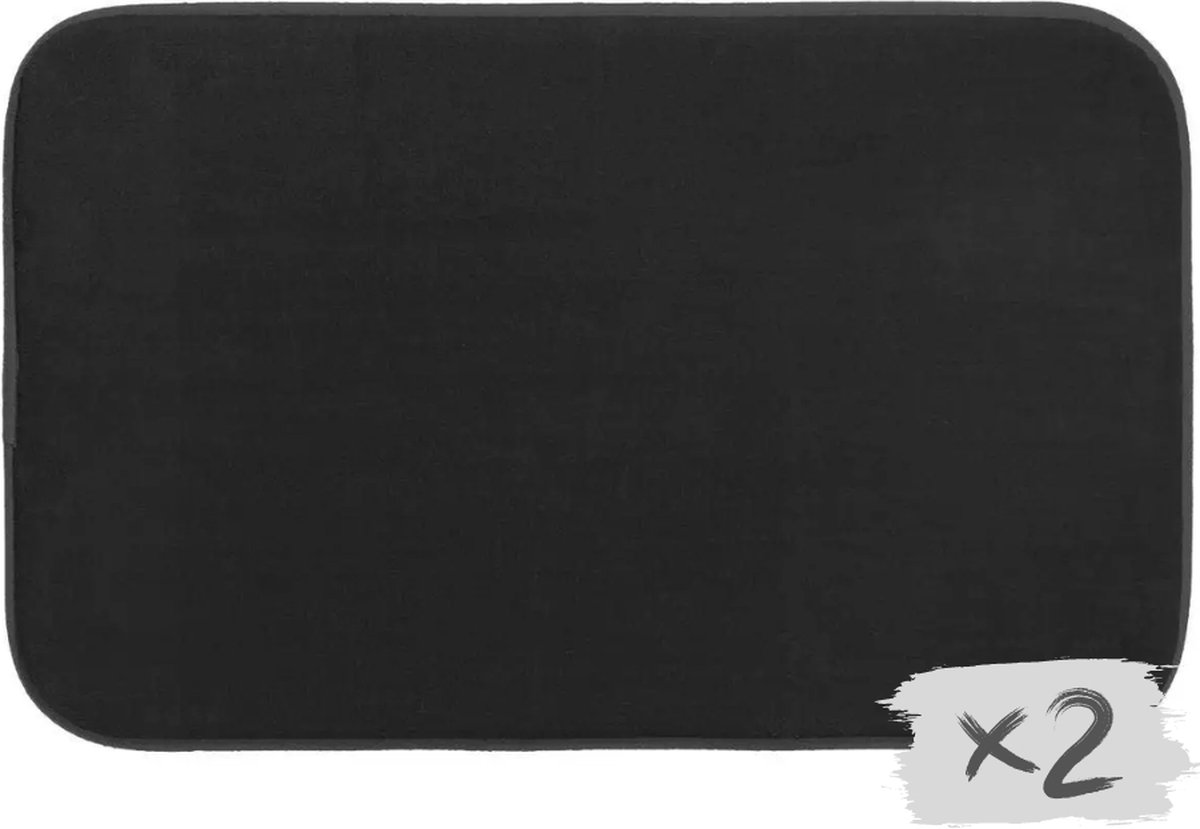 2x Badmat antislip zwart - 80x50cm - Set van 2 vloerkleed - Douchemat badkamer - Badkamermat