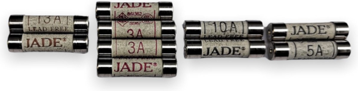 LB TOOLS 10x Keramische buiszekering jade zekering assortiment 3A | 5A | 10A | 13A (BS1362)