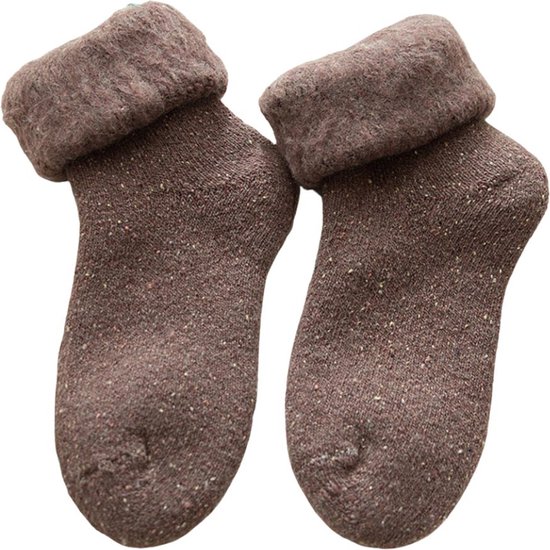Warme winter sokken dames bruin - 1 paar - maat 36-40 - wol - gevoerd - damessokken - cadeautip