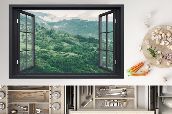 KitchenYeah® Inductie beschermer 81.6x52.7 cm - Doorkijk - Berg - Boom - Kookplaataccessoires - Afdekplaat voor kookplaat - Inductiebeschermer - Inductiemat - Inductieplaat mat