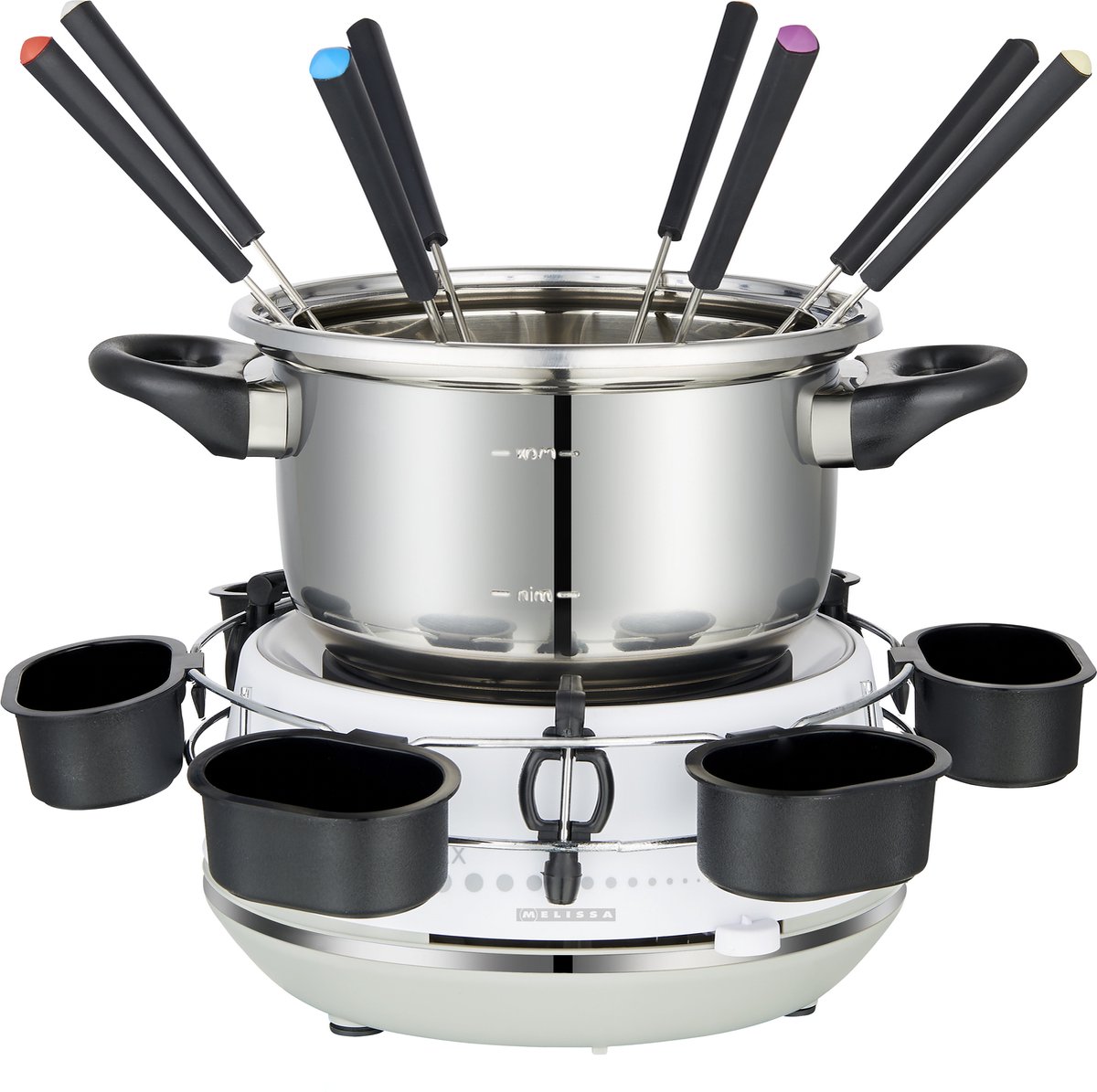 Melissa Fondue set - Elektrische Fondue 8 personen - 2 liter - 1200W - Met Sausring en 8 Vorken - 16310230 - Wit RVS – foto 2