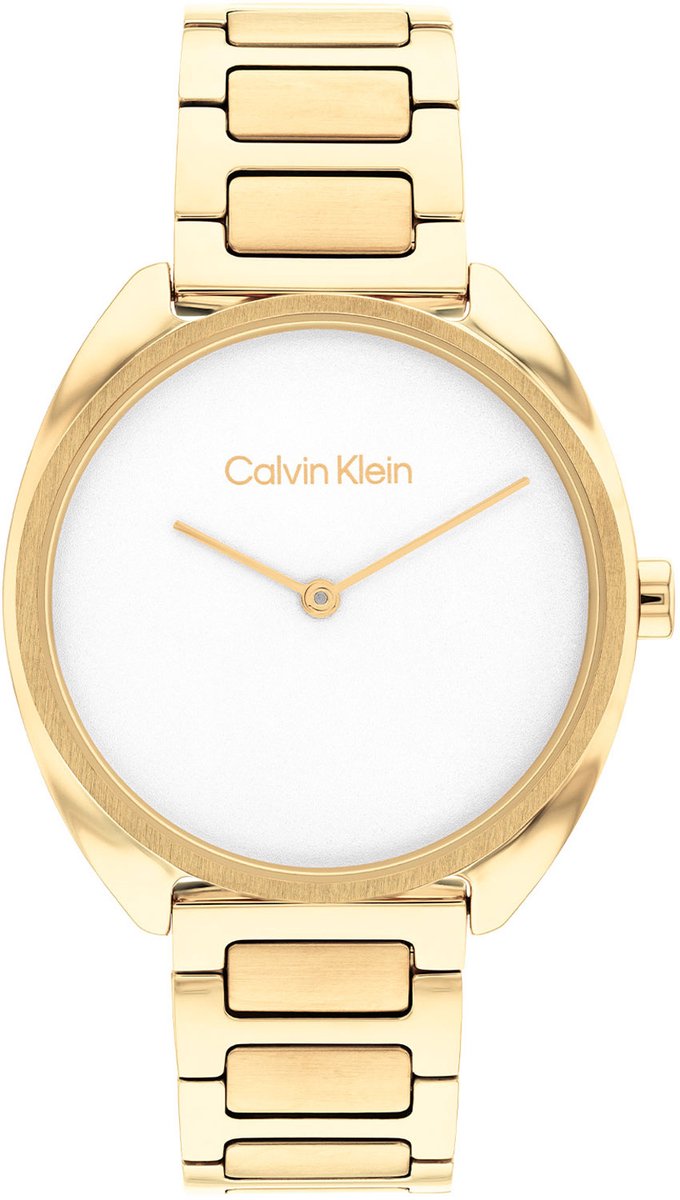 Calvin Klein CK25200276 CK ADORN Dames Horloge - Mineraalglas - Staal - Goudkleurig - 34 mm breed - Quartz - Vouw-Vlindersluiting - 3 ATM (spatwater)