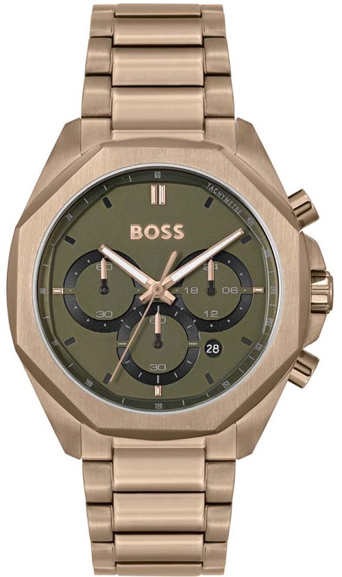 BOSS HB1514019 CLOUD Heren Horloge - Mineraalglas - Staal - Goudkleurig - 44 mm breed - Quartz - Vouw/Vlindersluiting - 5 ATM (douchen)