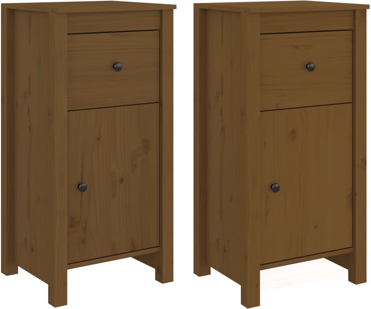 vidaXL - Dressoirs - 2 - st - 40x35x80 - cm - massief - grenenhout - honingbruin