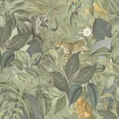 Natuur behang Profhome 387243-GU vliesbehang hardvinyl warmdruk in reliëf glad met dieren patroon mat groen grijs bleekgroen witgroen 5,33 m2
