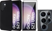 Hoesje geschikt voor Samsung Galaxy S23 Ultra - Screenprotector FlexGuard & Camera Lens Screen Protector - Back Cover Case SoftTouch Zwart