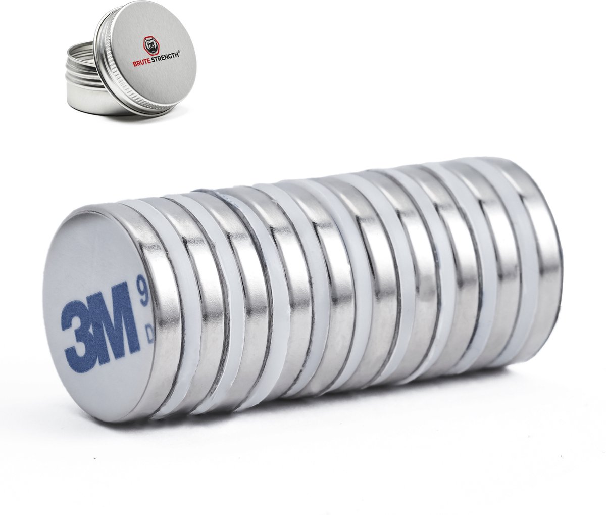 Brute Strength - Super sterke zelfklevende 3M magneten - Rond - 20 x 3 mm - 10 Stuks - Kleef Magneten - Neodymium magneet sterk - Voor koelkast - whiteboard