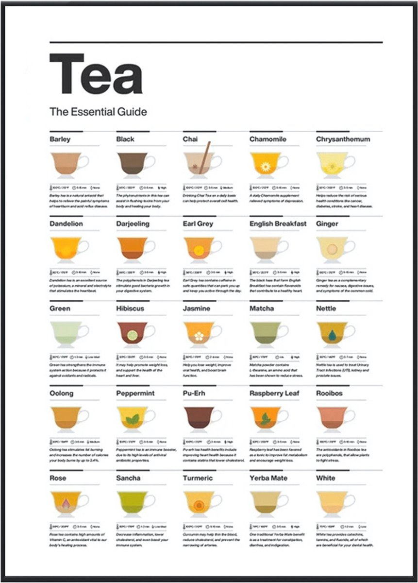 No Filter Keuken posters - 30x40 cm / A3 formaat - Thee guide - Keuken decoratie - Thee poster kleur