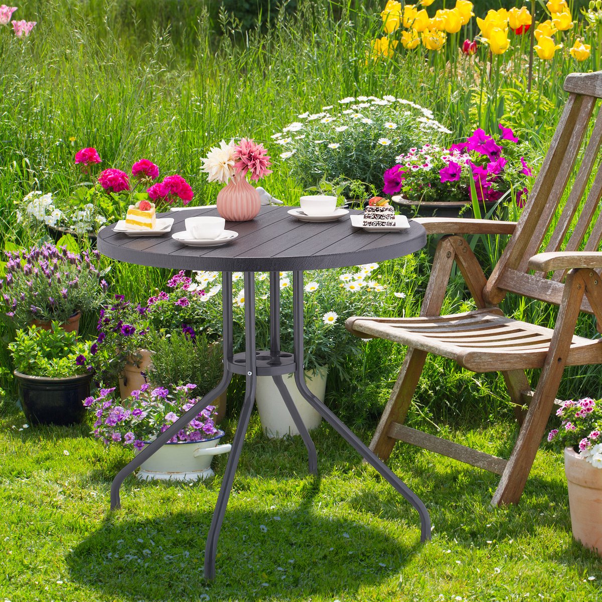 Tuintafel - 75 x 80 cm - met houtlook - tot 100 kg - kunststof - staal - grijs thumbnail 3