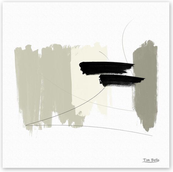 Poster / Papier - Reproduktie / Kunstwerk / Kunst / Abstract / - Wit / zwart / bruin / beige / creme - 120 x 120 cm