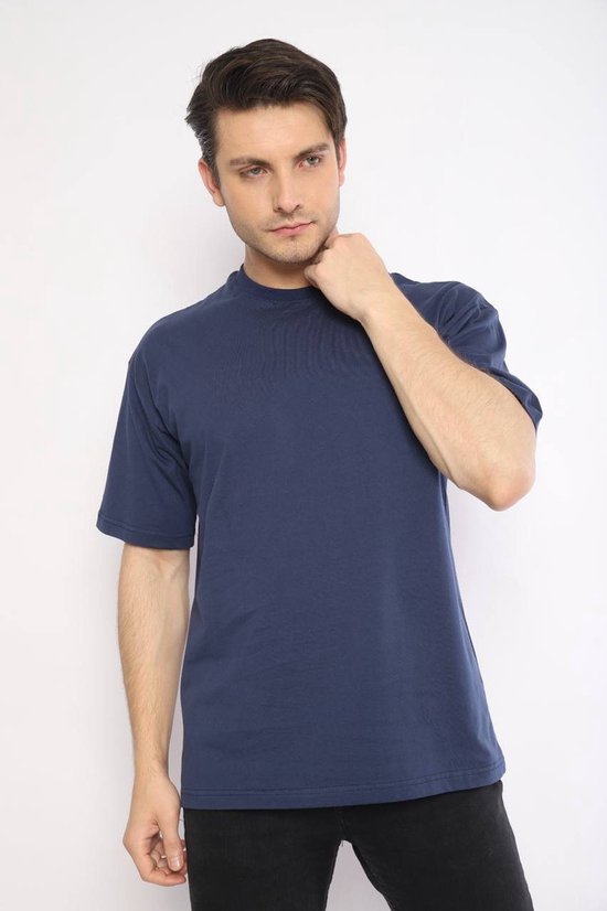 Tshirt-XL-100% katoen-donkerblauw-ronde hals