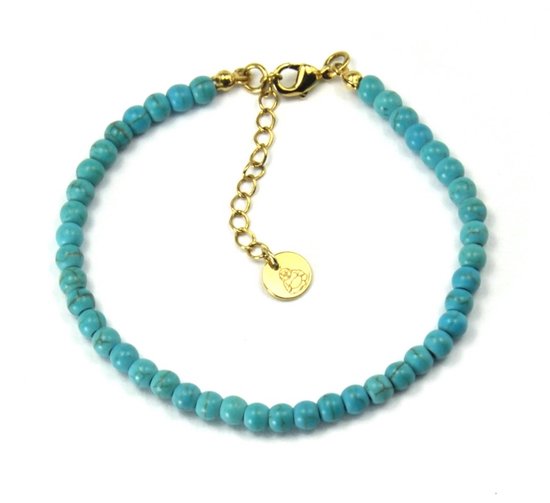 Armband Turquoise Stones Goud | 18 karaat gouden plating | Staal | Kralenarmband - 15 cm + 3 cm extra | Buddha Ibiza