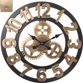 HSXL - Grande Horloge Murale en Bois avec Chiffres 60 cm - Zwart avec Or - 60cm - Klok avec Mouvement Silencieux