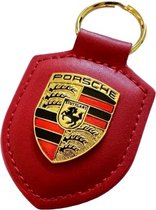 Porsche Sleutelhanger - Sleutelhanger - Rood - Metaal/Kunstleer - 'Porsche' Logo - 911 - Macan - Cayenne - Panamera - 356 - Taycan - 718 - Boxster - Cayman - GT3 - GT4 - 912 - 914 - 918 - 924 - 944 - 928 - 968