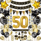 Partizzle 50 Jaar Feest Verjaardag Versiering Set - Happy Birthday Slinger & Ballonnen - Sarah Abraham Decoratie - Zwart en Goud