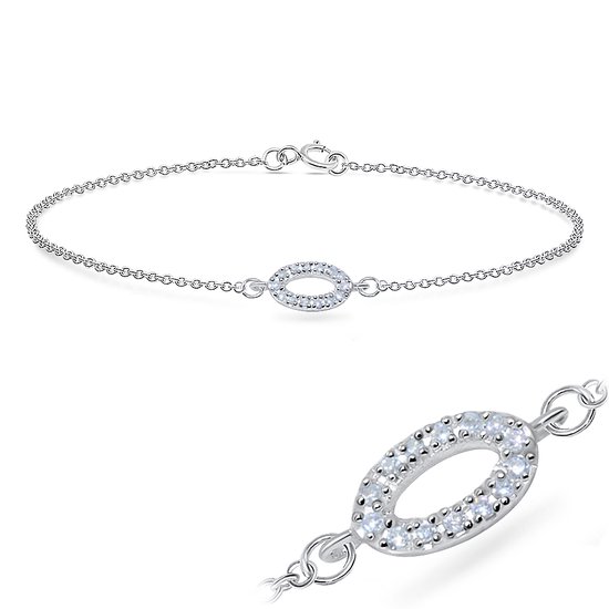 Joy|S - Zilveren armband - ovaal met kristal - 18 cm