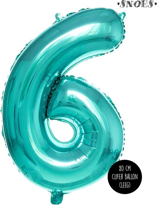 Cijfer Helium Folie Ballon - 6 jaar cijfer - Turquoise - Turkoois - 80 cm - leeftijd 6 jaar feestartikelen verjaardag