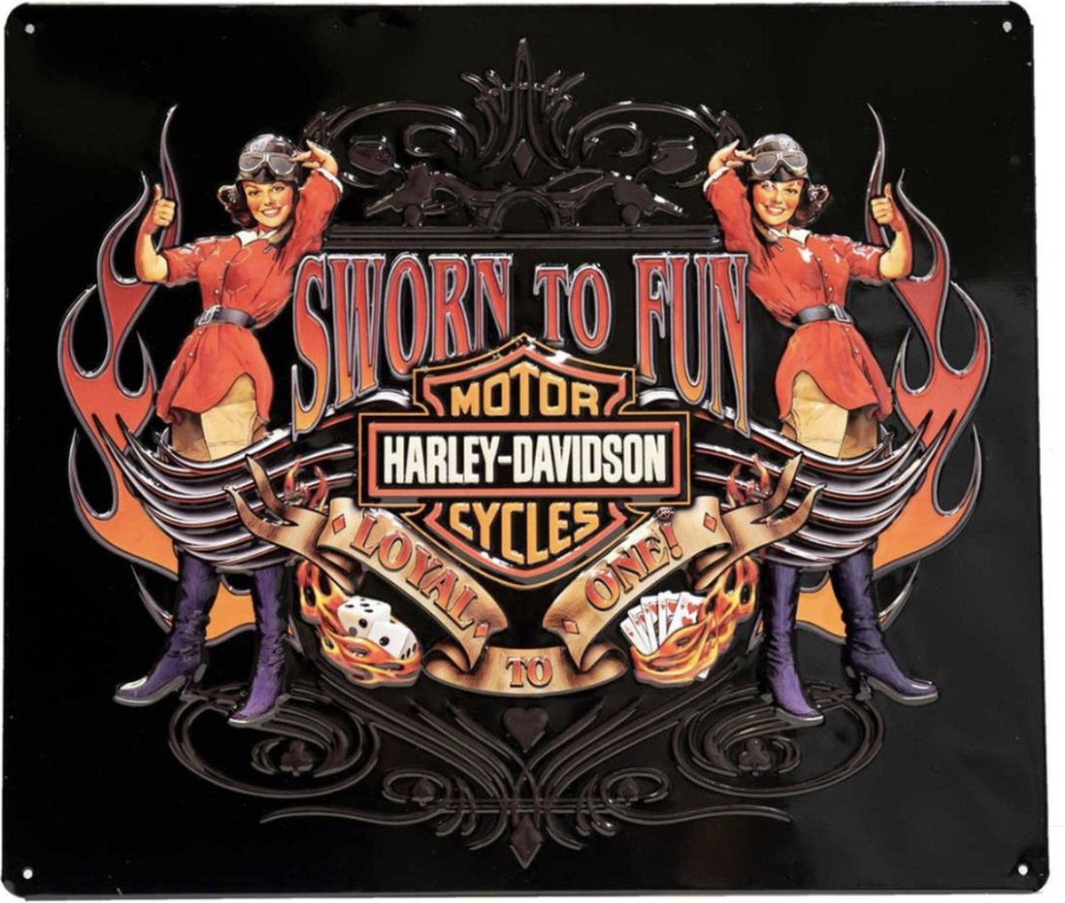 Harley-Davidson Sworn To Fun Babes Metalen Bord - 38 x 33cm Multi Colour