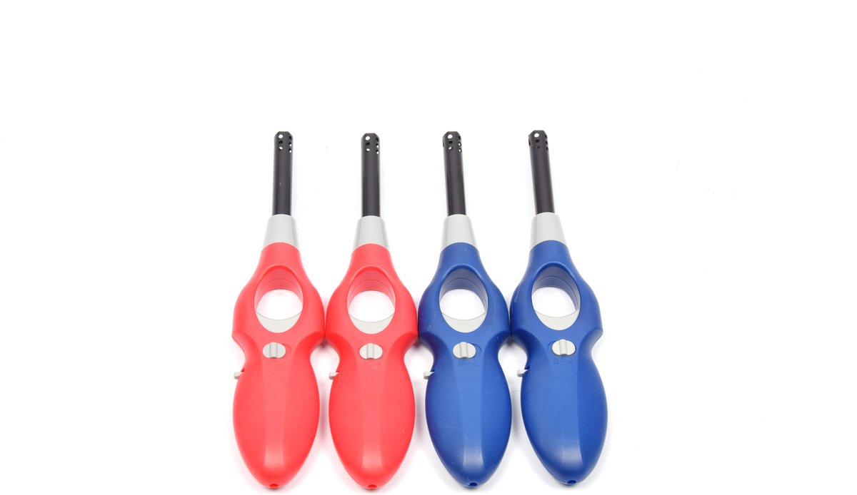 Goedkoopste Aansteker met kinderbescherming - Barbecue aansteker - Pakket van 4x stuks BBQ aanstekers navulbaar| A Kwaliteit |Kinderbescherming/Kinderslot - Rood/Navy