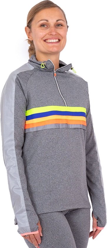 Gofluo - Sporttop Dames Sunny - Lange mouwen - Reflecterend - Fluo - Regenboog - Sportkleding Dames - M - Grey melange