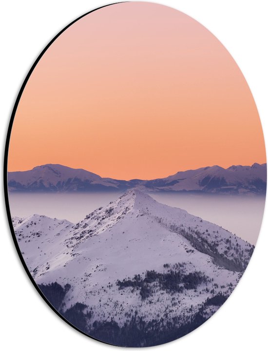 WallClassics - Dibond Ovaal - Piek van een Berg met Sneeuw - 21x28 cm Foto op Ovaal (Met Ophangsysteem)