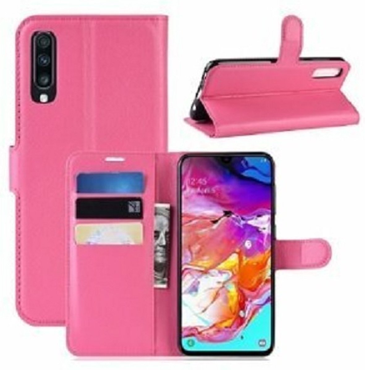 Samsung A70 Hoesje Met Pasjeshouder Bookcase Roze