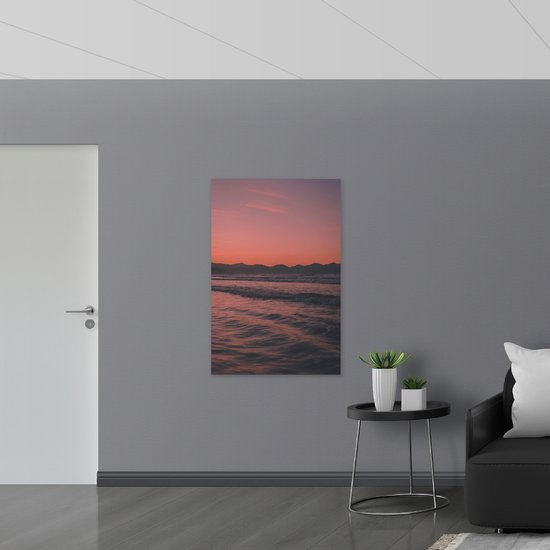 WallClassics - Drapeau - Mer Ondulée avec Ciel Oranje Violet - Photo 80x120 cm sur Drapeau Polyester