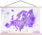 Posterhanger incl. Poster - Schoolplaat - Europa - Wereldkaart - Verf - 150x100 cm - Blanke latten