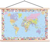 Affiche scolaire - Wereldkaart - Drapeau - Atlas - 150x100 cm - Lattes vierges