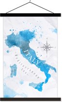 Posterhanger incl. Poster - Schoolplaat - Wereldkaart - Blauw - Italië - 40x60 cm - Zwarte latten
